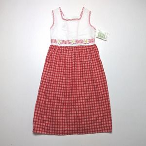 Vintage Bonnie Jean Dress Girls Size 10 Red Plaid Daisy Sundress
